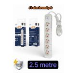 UFO Akım Korumalı 2.5 mt Kablolu Grup Priz Max 3500W 16 Amper Aşırı Yük Koruması 6lı Çoklu Priz Beyaz