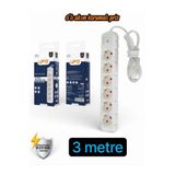 UFO Akım Korumalı 3 mt Kablolu Grup Priz Max 3500W 16 Amper Aşırı Yük Koruması 6lı Çoklu Priz Beyaz