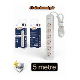 UFO Akım Korumalı 5 mt Kablolu Grup Priz Max 3500W 16 Amper Aşırı Yük Koruması 6lı Çoklu Priz Beyaz