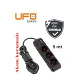 UFO Akım korumalı grup priz (((siyah renk))) 5.0 mt kablolu (1.sınıf kaliteli)anahtarlı