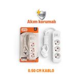 Ufo Akım Korumalı Seyyar Grup Priz Kablolu Topraklı 0.50 Cm ((Beyaz Renk)) 3500 Watt