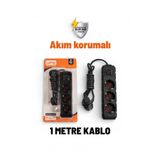 UFO Akım korumalı seyyar grup priz kablolu topraklı 1 metre ((siyah renk )) 3500 watt