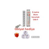 UFO Akım Korumalı Usb Sarj Aleti 6 Lı Beyaz 2 Metre Topraklı Grup Priz Golyat Hediyeli
