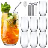 Ufrount Highball Bardak Seti, 8'li Uzun İçecek Bardakları Seti, Pipetli Şeffaf Su Bardağı Bardakları, Mutfak, Bar, Mojito, Kokteyl, Meyve Suyu, Karışık İçecek, Su, Bira için 473 ml Cam Eşyası