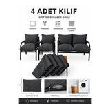 UFUK HOME Balkon Bahçe Takımı Minder Kılıfı 4’lü Set Antrasit 60x110 cm Fermuarlı Yıkanabilir