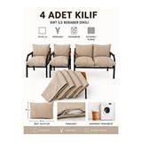 UFUK HOME Balkon Bahçe Takımı Minder Kılıfı 4’lü Set Bej 55x90 cm Fermuarlı Yıkanabilir