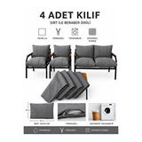 UFUK HOME Balkon Bahçe Takımı Minder Kılıfı 4’lü Set Gri 55x90 cm Fermuarlı Yıkanabilir
