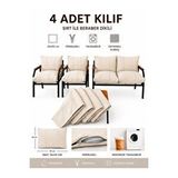 UFUK HOME Balkon Bahçe Takımı Minder Kılıfı 4’lü Set Krem 55x90 cm Fermuarlı Yıkanabilir