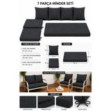 UFUK HOME Daisy 211 Antrasit 7 Parça Balkon Bahçe Mobilyası Minder Seti Fermuarlı Süngerli