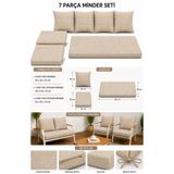 UFUK HOME Daisy 211 Bej 7 Parça Balkon Bahçe Mobilyası Minder Seti Fermuarlı Süngerli