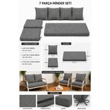 UFUK HOME Daisy 211 Gri 7 Parça Balkon Bahçe Mobilyası Minder Seti Fermuarlı Süngerli