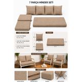 UFUK HOME Daisy 211 Kahverengi 7 Parça Balkon Bahçe Mobilyası Minder Seti Fermuarlı Süngerli