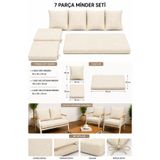 UFUK HOME Daisy 211 Krem 7 Parça Balkon Bahçe Mobilyası Minder Seti Fermuarlı Süngerli