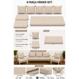 UFUK HOME Daisy 311 Bej 8 Parça Balkon Bahçe Mobilyası Minder Seti Fermuarlı Süngerli