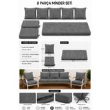 UFUK HOME Daisy 311 Gri 8 Parça Balkon Bahçe Mobilyası Minder Seti Fermuarlı Süngerli