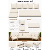 UFUK HOME Daisy 311 Krem 8 Parça Balkon Bahçe Mobilyası Minder Seti Fermuarlı Süngerli