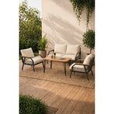 Ufuk home Daisy Antrasit 2+1+1 Masalı Krem Bahçe Balkon Takımı Makrome Örgülü Fermuarlı Metal Kanepe Seti