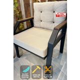 UFUK HOME Kavacık Tekli Koltuk Krem Fermuarlı Keten Kumaş, Modern Metal Konforlu Bahçe Balkon Mobilyası