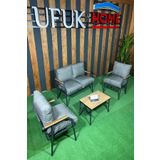 UFUK HOME Linda 211 Sehpalı Gri Fermuarlı Bahçe Balkon Takımı, Cafe, Salon - Metal Kanepe Koltuk Takımı