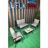UFUK HOME Linda 211 Sehpalı Kahverengi Fermuarlı Bahçe Balkon Takımı, Cafe, Salon - Metal Kanepe Koltuk Takımı
