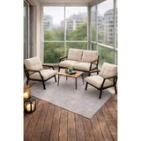 UFUK HOME Linda 2+1+1 Sehpalı Krem Bahçe Balkon Takımı Fermuarlı Minderli Metal Koltuk Takımı