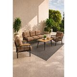 Ufuk home Milas 311 4 Kişilik Bahçe Koltuk Takımı 3+1+1+ Masa – Balkon ve Teras İçin Dayanıklı, Kalın Minderli Modern Set Kahverengi