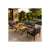 UFUK HOME Miray 211 Masalı Gri Balkon Bahçe Oturma Grubu Minderli Metal Bahçe Mobilyası Takımı