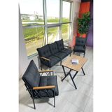 UFUK HOME Miray 311 Masalı Antrasit Fermuarlı Bahçe Balkon Takımı, Salon, Teras- Berjer Düğmeli Metal Çay Seti
