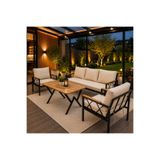 UFUK HOME Miray 311 Masalı Balkon Bahçe Oturma Grubu Minderli Metal Bahçe Mobilyası Takımı Bej