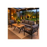 UFUK HOME Miray 311 Masalı Balkon Bahçe Oturma Grubu Minderli Metal Bahçe Mobilyası Takımı Gri