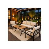 UFUK HOME Miray 311 Masalı Balkon Bahçe Oturma Grubu Minderli Metal Bahçe Mobilyası Takımı Krem
