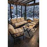 Ufuk home Miray 311 Masalı Fermuarlı Bahçe Balkon Takımı, Salon, Teras- Berjer Düğmeli Metal Çay Seti Bej
