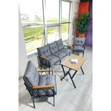 UFUK HOME Miray 311 Masalı Gri Fermuarlı Bahçe Balkon Takımı, Salon, Teras- Berjer Düğmeli Metal Çay Seti