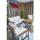 UFUK HOME Miray 311 Masalı Krem Fermuarlı Bahçe Balkon Takımı, Salon, Teras- Berjer Düğmeli Metal Çay Seti