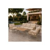 UFUK HOME MİRAY Cappuccino 311 Masalı Bahçe & Balkon Oturma Grubu – 3+1+1 Metal İskelet, Bej Minderli