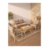 Ufuk Home Miray Krem 211 Masalı Antrasit Fermuarlı Düğmeli Bahçe Oturma Grubu Balkon Oturma Takımı Salon Teras