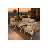 UFUK HOME Miray Krem Metal 311 Masalı Bej Balkon Bahçe Oturma Grubu Minderli Metal Bahçe Mobilyası Takımı