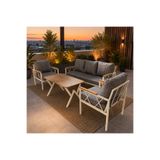 UFUK HOME Miray Krem Metal 311 Masalı Gri Balkon Bahçe Oturma Grubu Minderli Metal Bahçe Mobilyası Takımı