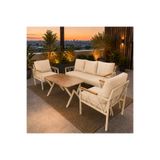 UFUK HOME Miray Krem Metal 311 Masalı Krem Balkon Bahçe Oturma Grubu Minderli Metal Bahçe Mobilyası Takımı