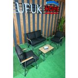 UFUK HOME Sehpalı Siyah Fermuarlı Bahçe Balkon Takımı, Cafe, Salon - Metal Kanepe Koltuk Takımı