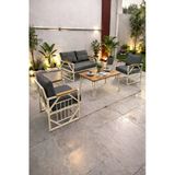 Ufuk Home Violet Cappuccino 2+1+1 Masalı Açık Antrasit Minderli Metal Balkon Bahçe Oturma Grubu