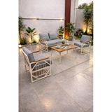 Ufuk Home Violet Cappuccino 2+1+1 Masalı Açık Gri Minderli Metal Balkon Bahçe Oturma Grubu