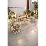 Ufuk Home Violet Cappuccino 2+1+1 Masalı Bej Minderli Metal Balkon Bahçe Oturma Grubu