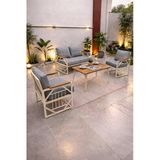 Ufuk Home Violet Cappuccino 2+1+1 Masalı Gri Minderli Metal Balkon Bahçe Oturma Grubu