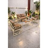 Ufuk Home Violet Cappuccino 2+1+1 Masalı Kahverengi Minderli Metal Balkon Bahçe Oturma Grubu