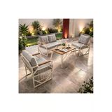 Ufuk Home Violet Krem 2+1+1 Masalı Gri Bahçe Oturma Grubu Minderli Metal Ahşap Detaylı Balkon Teras Takımı