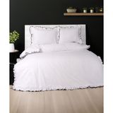 Ufuka Home Collection %100 Pamuk fırfırlı çift kişilik nevresim takımı -çeyizlik romantik yatak odası seti beyaz 4 parça - Beyaz - Siyah - 200 x 220 cm