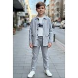 Ugly Duck 09-15 Yaş Çizigli Ceket Pantolon Üçlü Takım - Beyaz-Mavi - Beyaz - Mavi - 8 - 9 Yaş