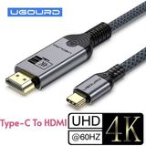 Ugourd 1-Metre Type-C To HDMI 4K 60Hz Ultra Full Hd CE+FCC+ROHS Lisanslı MacBook/Tablet/Telefon Tak Çalıştır Görüntü Aktarım Kablosu Hasır Örgülü Sağlam Kablo