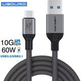 Ugourd 2-Metre PD 60W Usb To Type-C 3.2/Gen2/10Gbps E-Marker Akıllı Çip Ce Lisanslı Şarj ve Data Video Kablosu Hasır Örgülü Sağlam Kablo Orjinal - Gri - Siyah